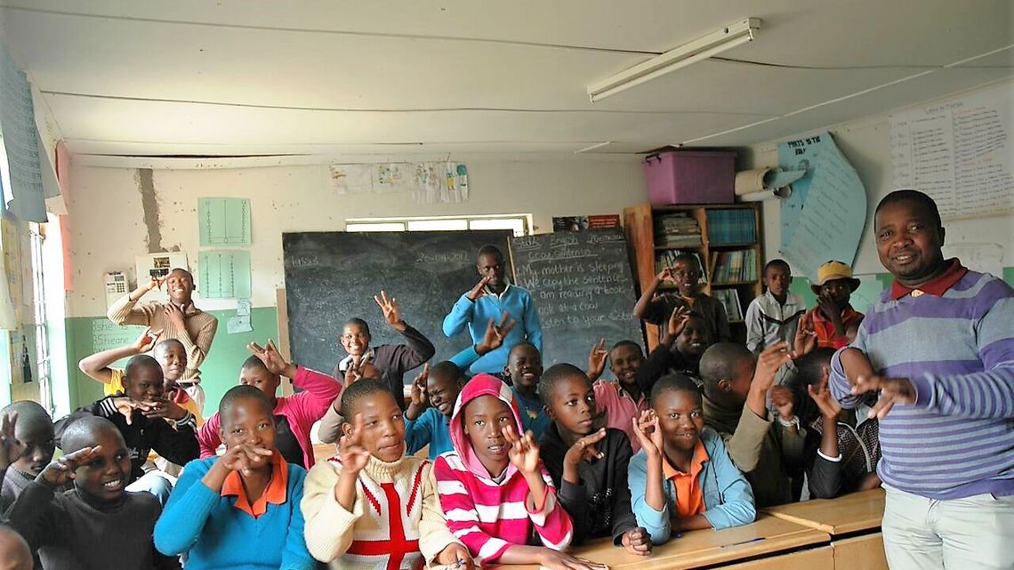 Workshops in einer Schulklasse in Lesotho.