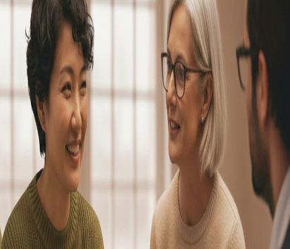 Drei Personen im Gespräch. KI generiertes Bild.