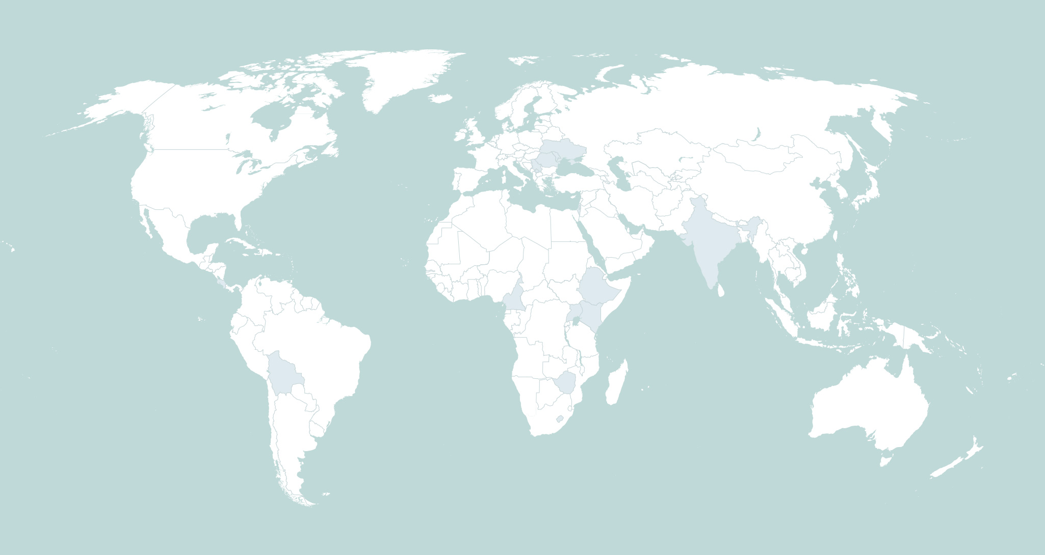 Karte mit Ländern, in denen Brot für die Welt aktiv ist